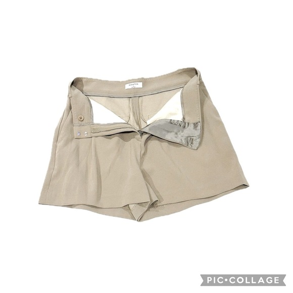 👖🏢 BABATON Pleated 2.5″ Mirror Crepe High-Rise Shorts | Women’s 8 Taupe Tailored - Picture 3 of 4